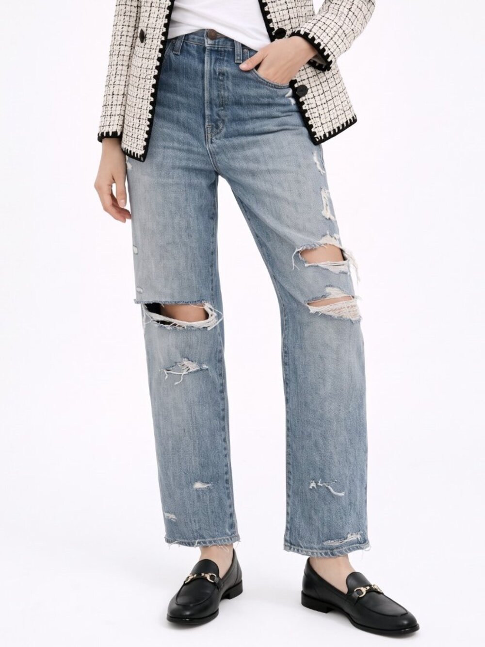 NWT Veronica Beard Blake in Clearwater Destroy Straight Leg Rigid Jeans 26